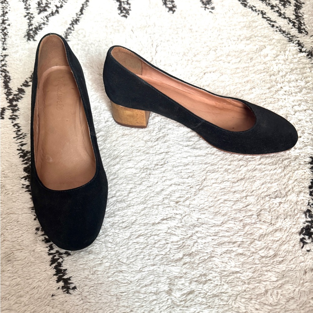 Madewell Ella Pumps - Black Suede with Block Heel